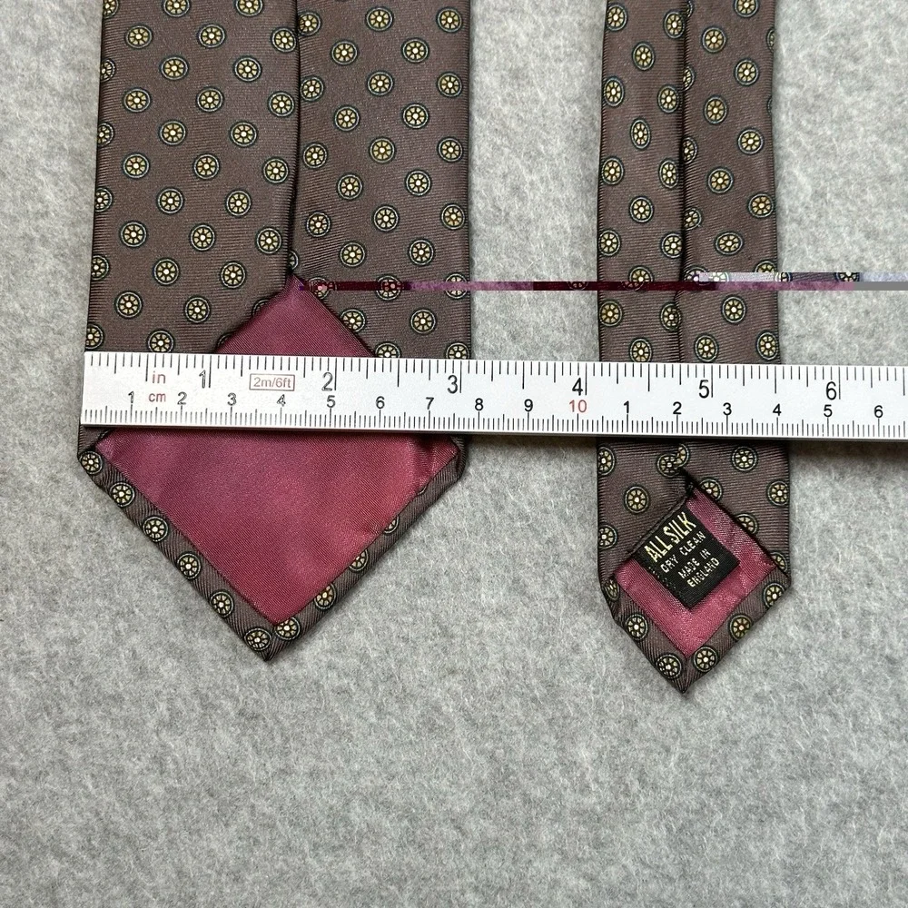 John Comfort London‎ Silk Necktie Brown Medallion Dot Classic Tie 55x3in
